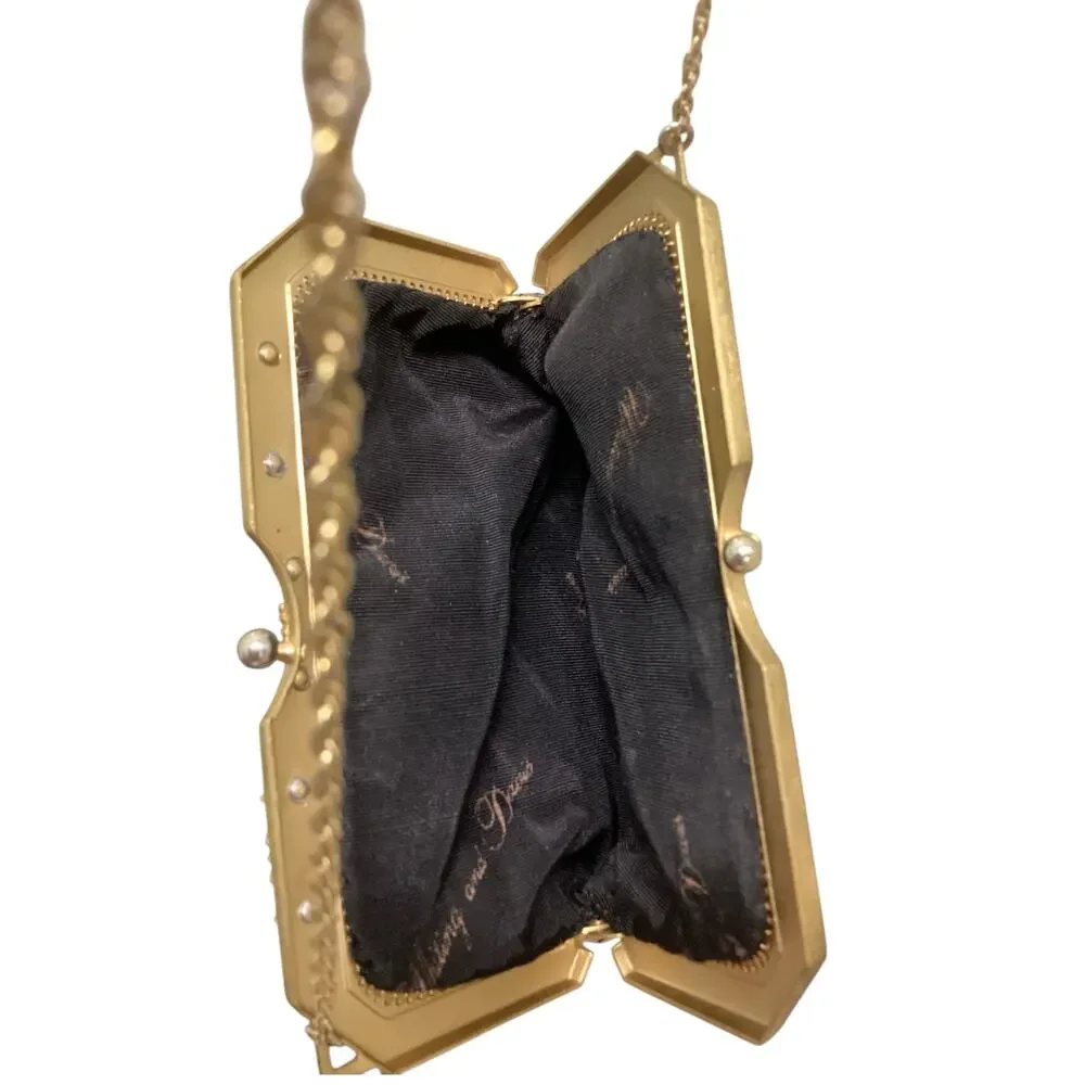 Vintage Whiting & Davis Purse Gold Hardware/ Chain Shiny Black Beautiful!